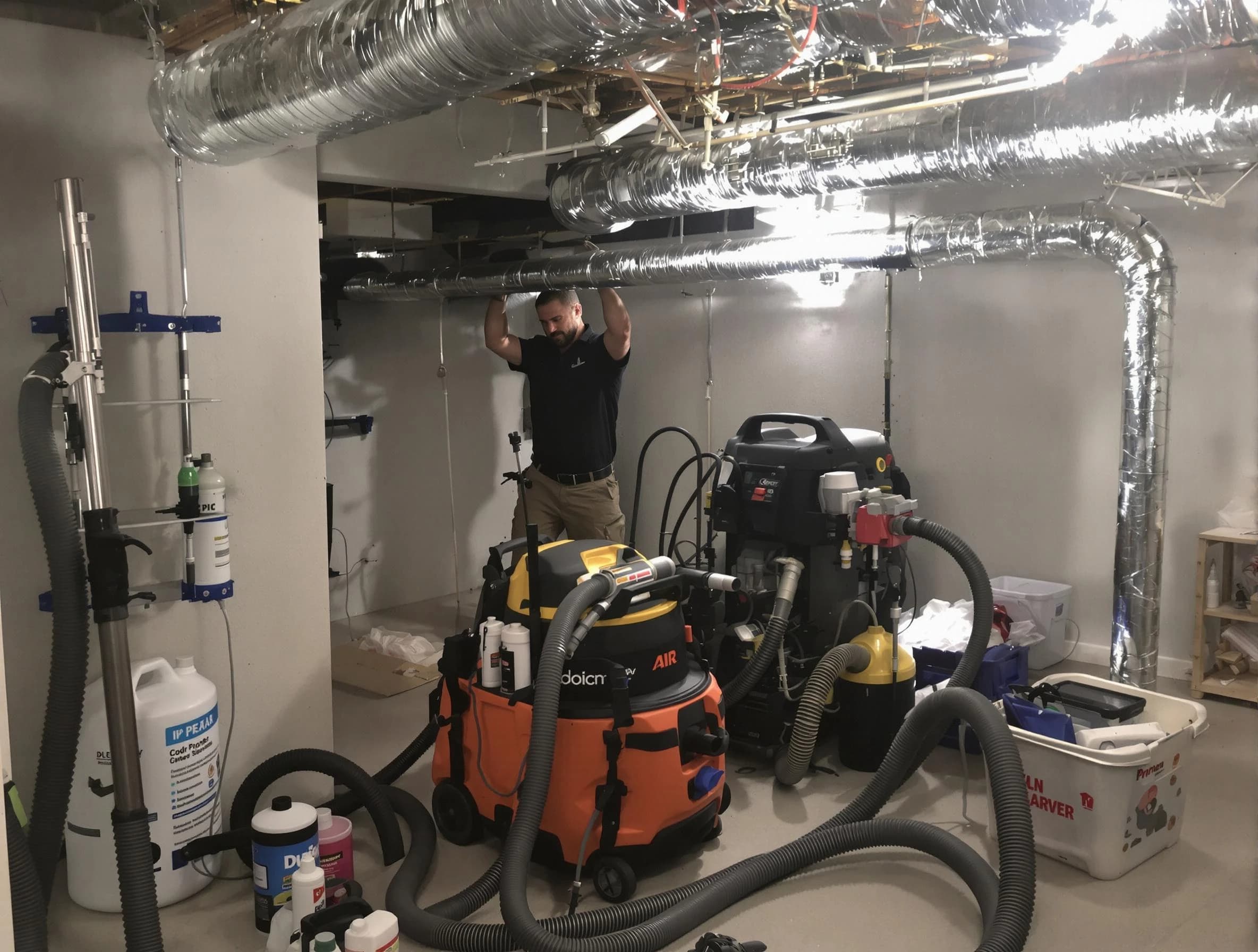Park City Air Duct Cleaning specialist performing professional mold removal from air ducts using safety equipment in Park City