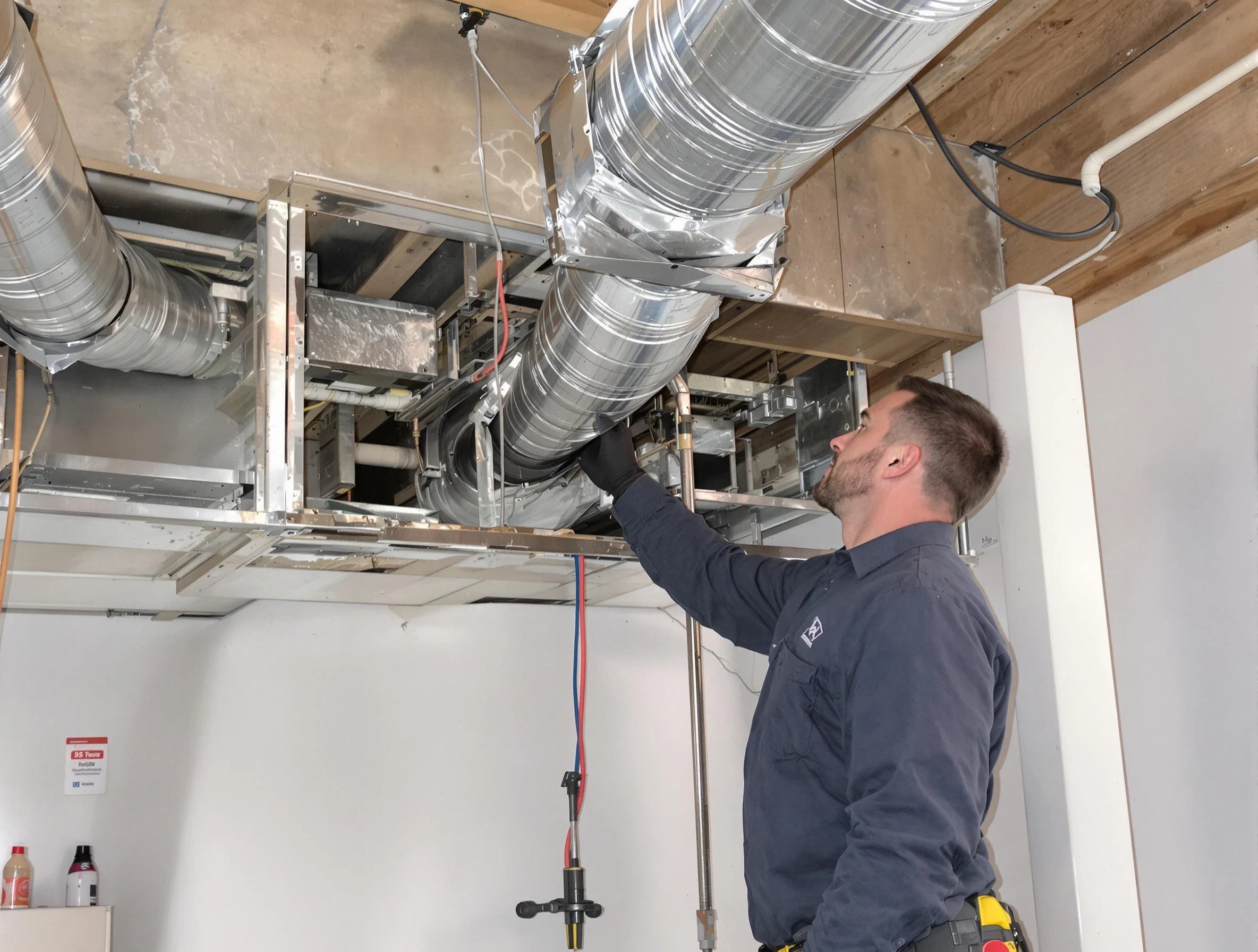 Park City Air Duct Cleaning technician performing professional air duct repair using specialized tools in Park City