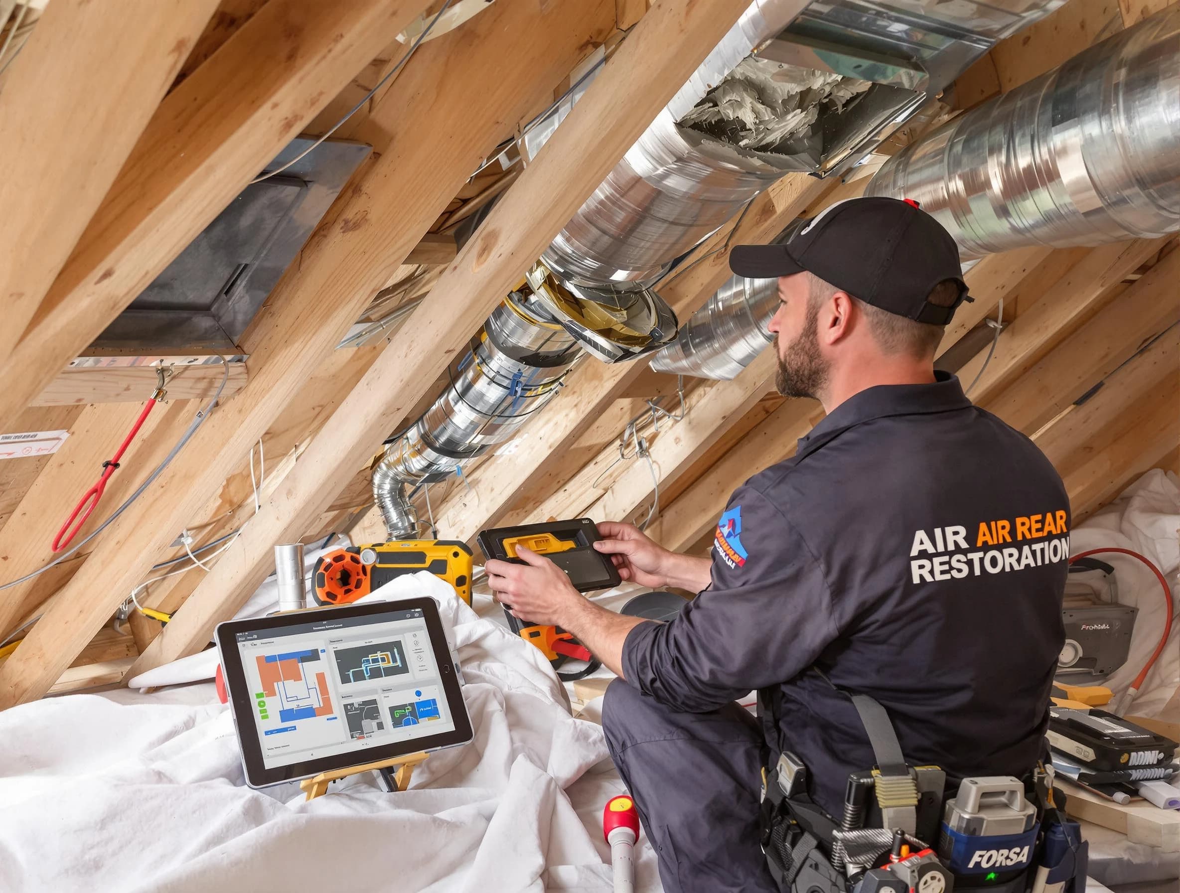Park City Air Duct Cleaning technician performing precise duct repair work in Park City