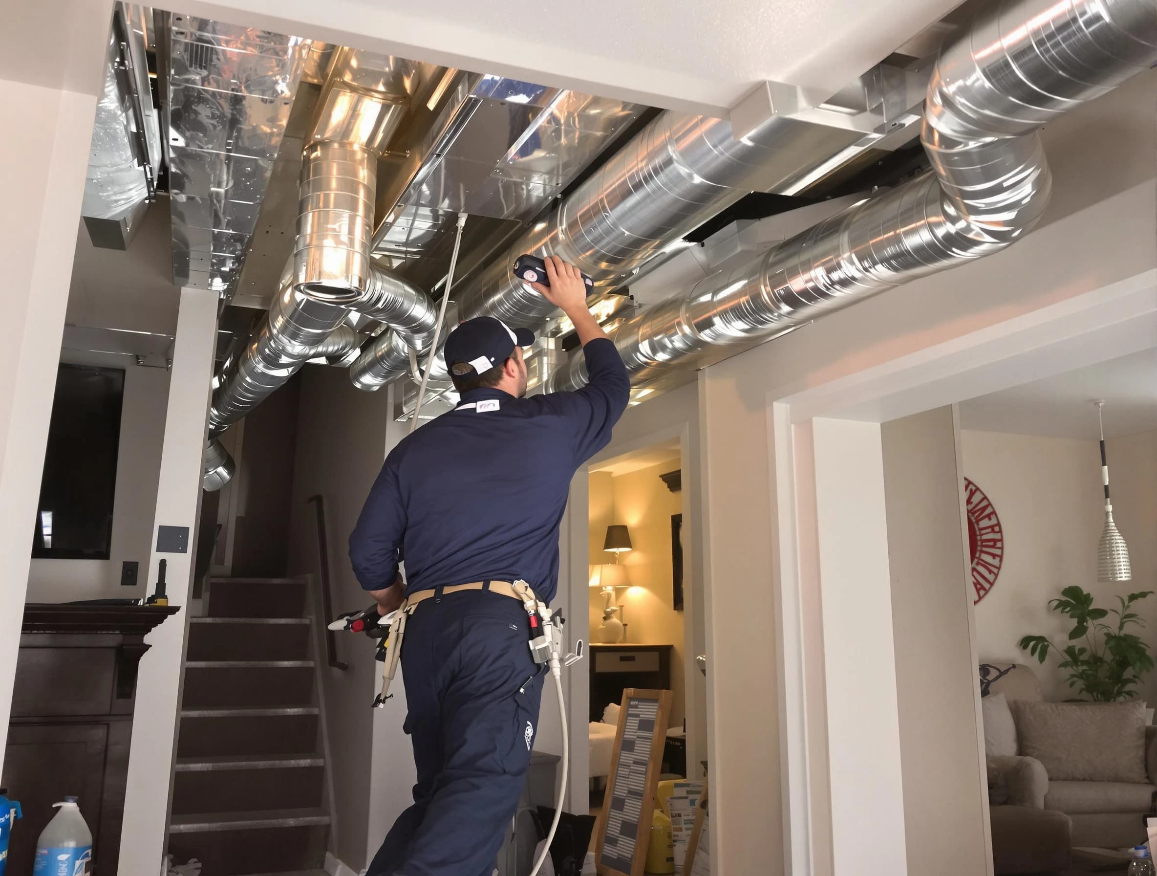 Park City Air Duct Cleaning expert performing specialized duct cleaning in a mobile home in Park City