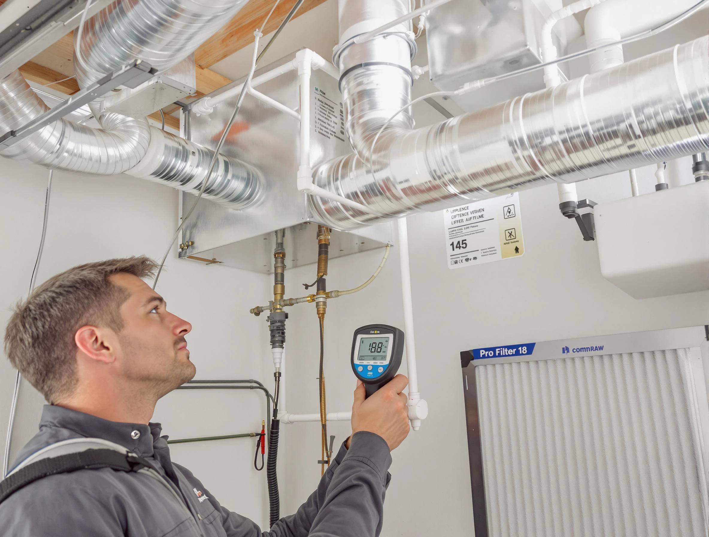Park City Air Duct Cleaning expert conducting detailed filter system inspection using diagnostic tools in Park City